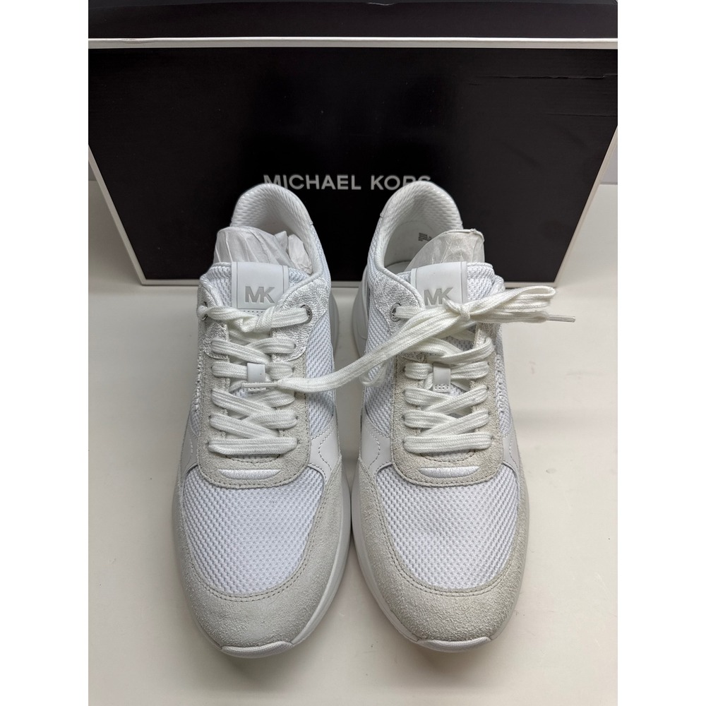 New Michael Kors Trevor Trainer White Mesh Suede Sneakers 42F4TRFS7D Mens Size 9 - Picture 4 of 11